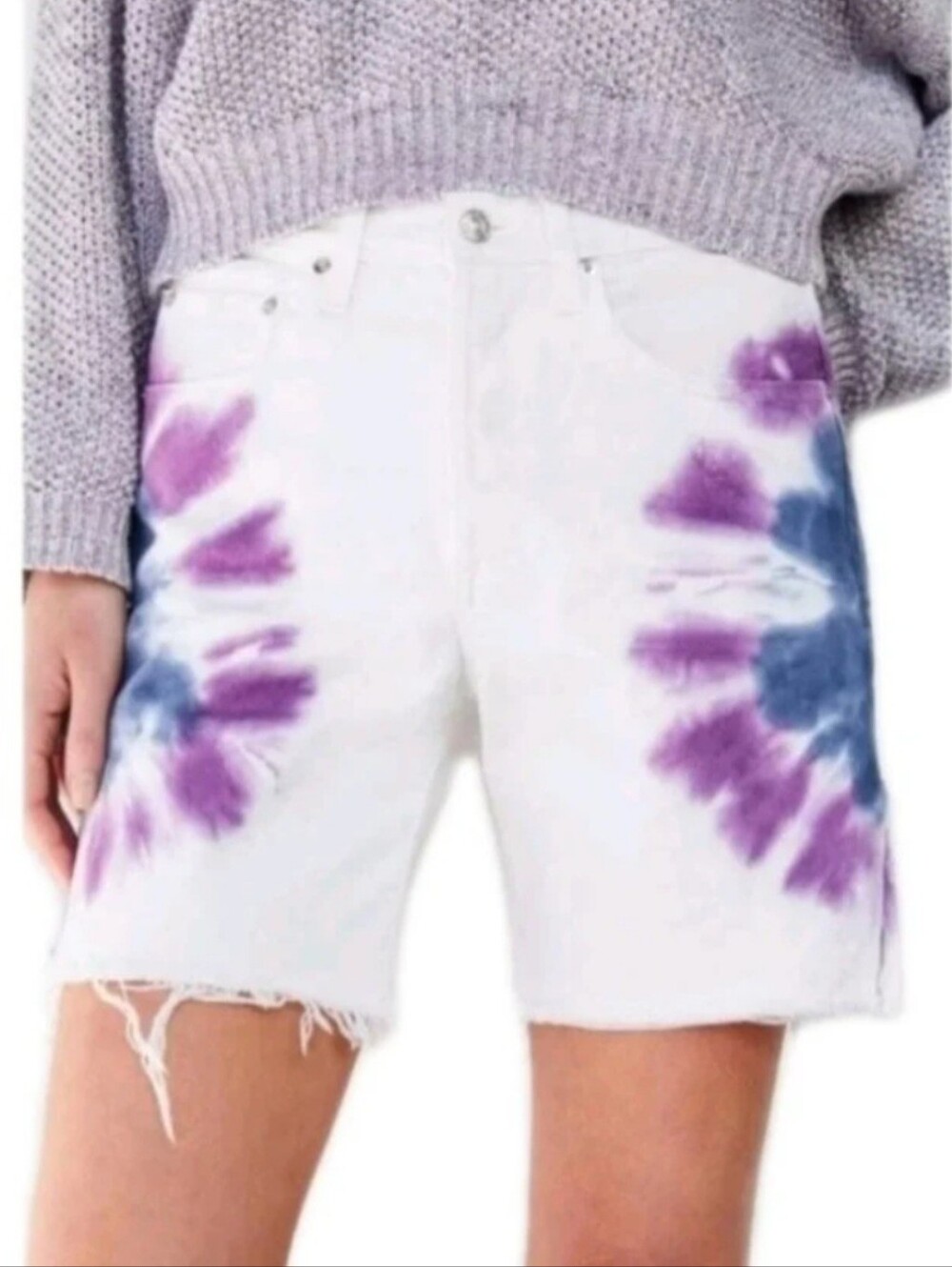 EDWIN Cai High-Rise Tie-Dye White Denim Denim Shorts 7" Inseam Sz 25
